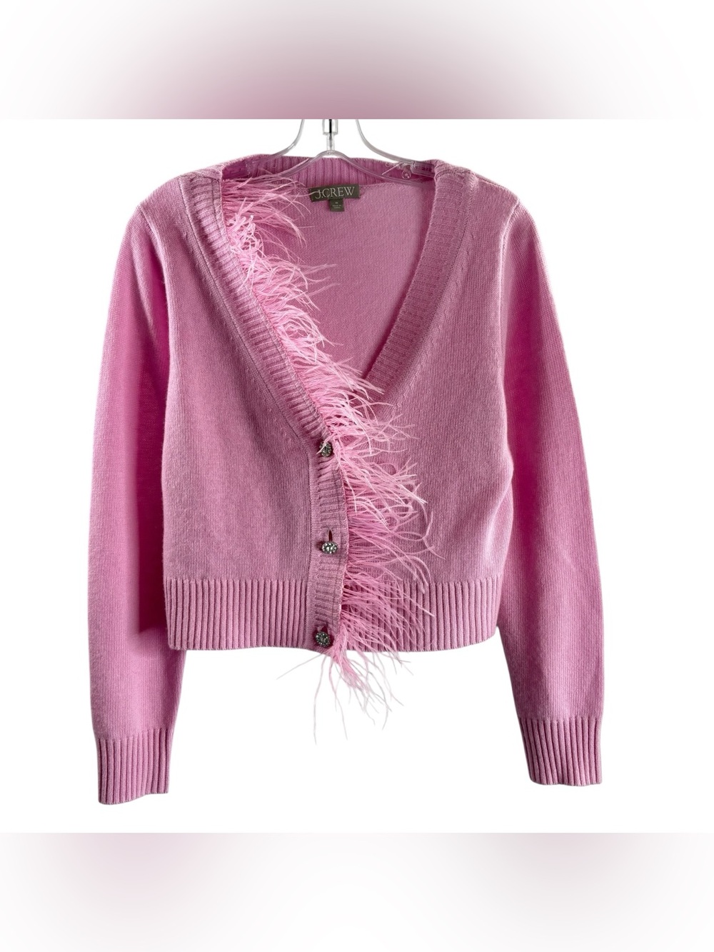 J. Crew Pink Feather-Trim Wool Blend Cardigan $158 Retail